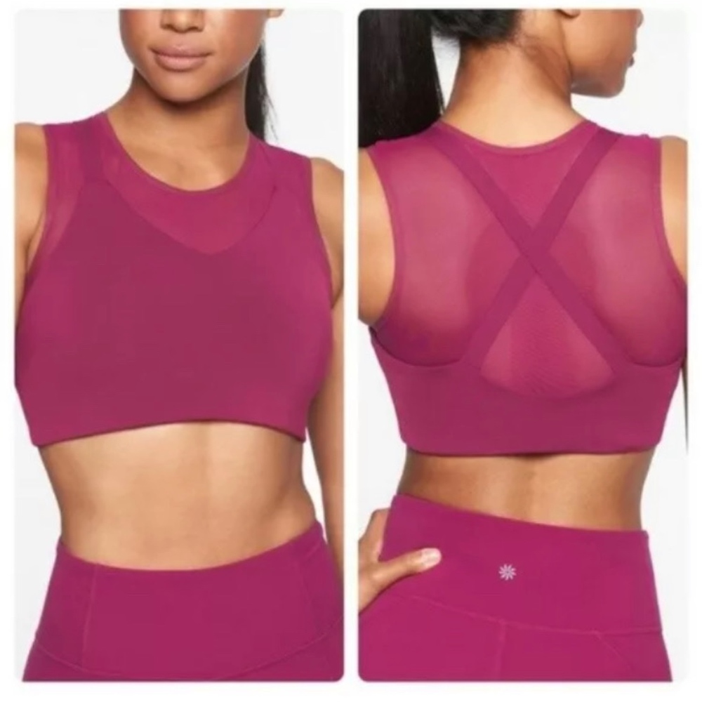 Athleta Reverse Layer Mesh Crop Bra Exotic Fuchsia
